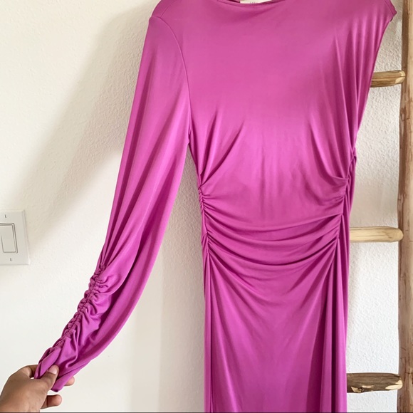 Zara Pink/Purple One Shoulder Gathered Midi Dress NWT - Picture 6 of 7